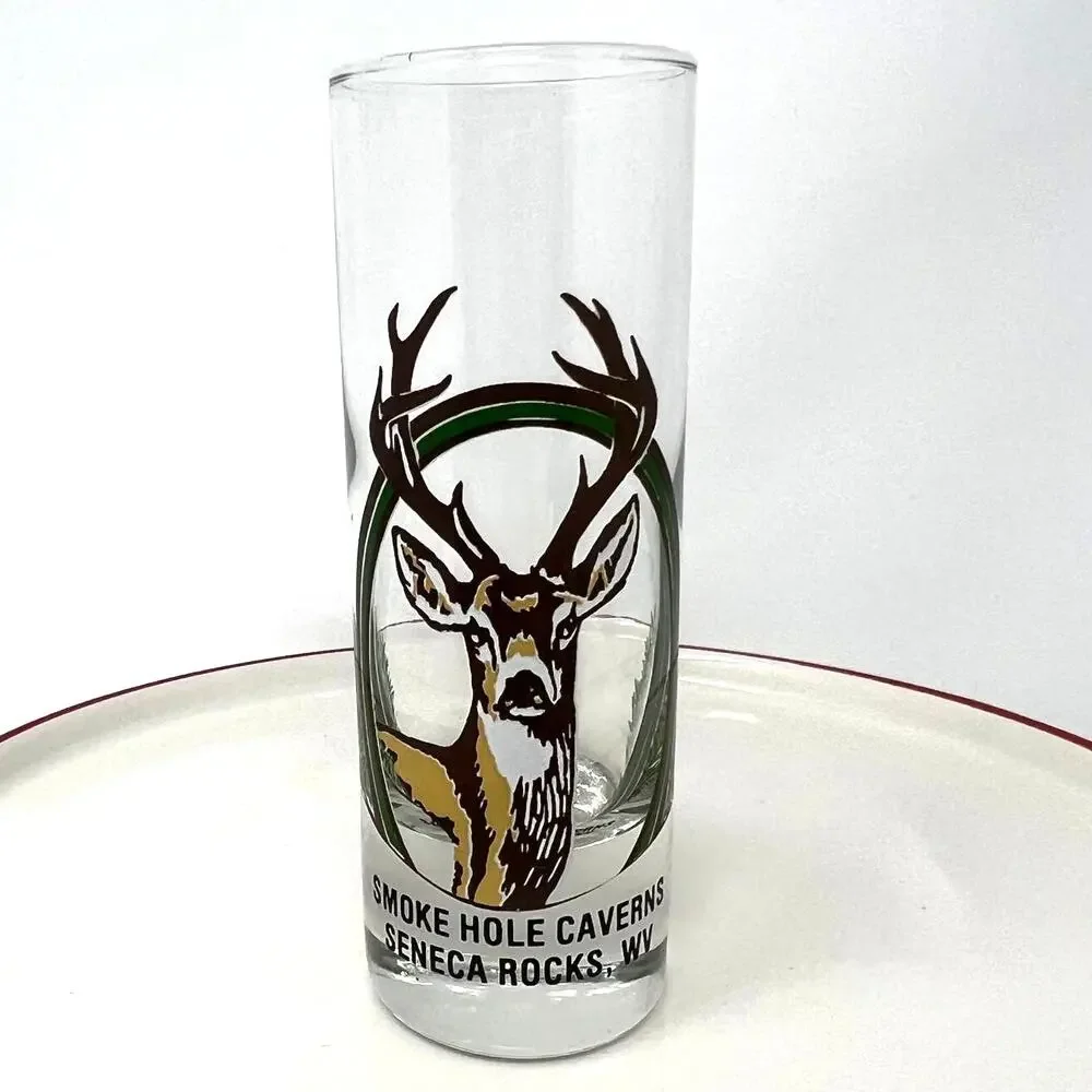 Smoke Hole Caverns Seneca Rock WV Souvenir Shot Glass White‎ Tail Deer Antlers